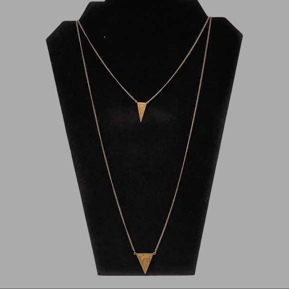 Brass Double Chain Triangle Necklace - Picture 1 of 5